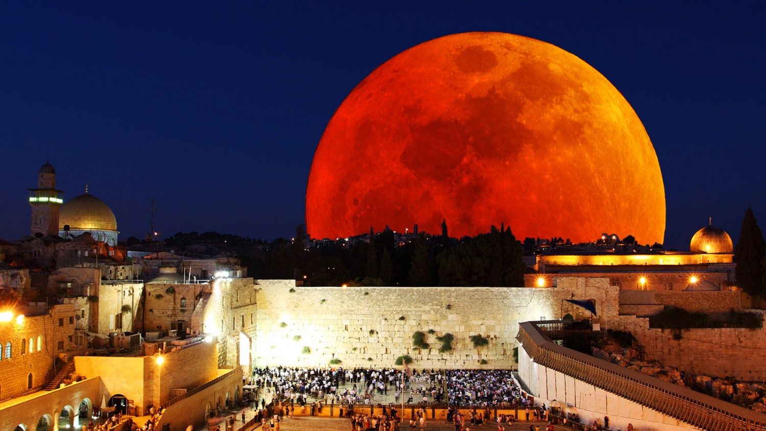 Blood red moon over Jerusalem.